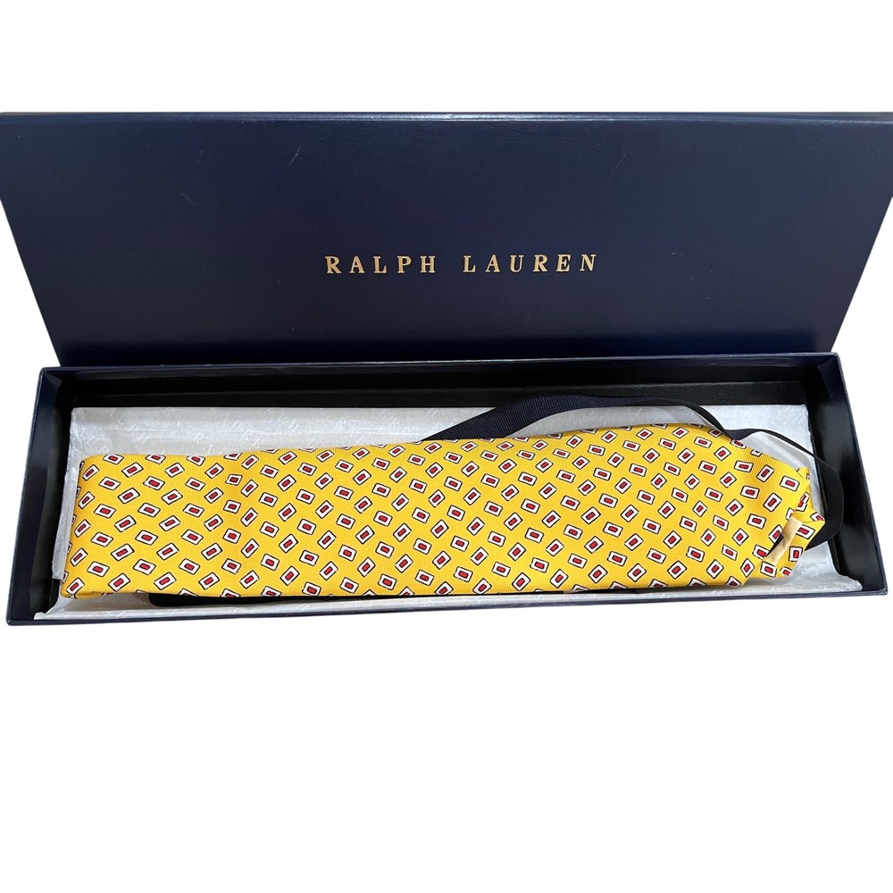 Polo Ralph Lauren Yellow Geometric Medallion Silk Tie Hand Made Italy NIB NWT